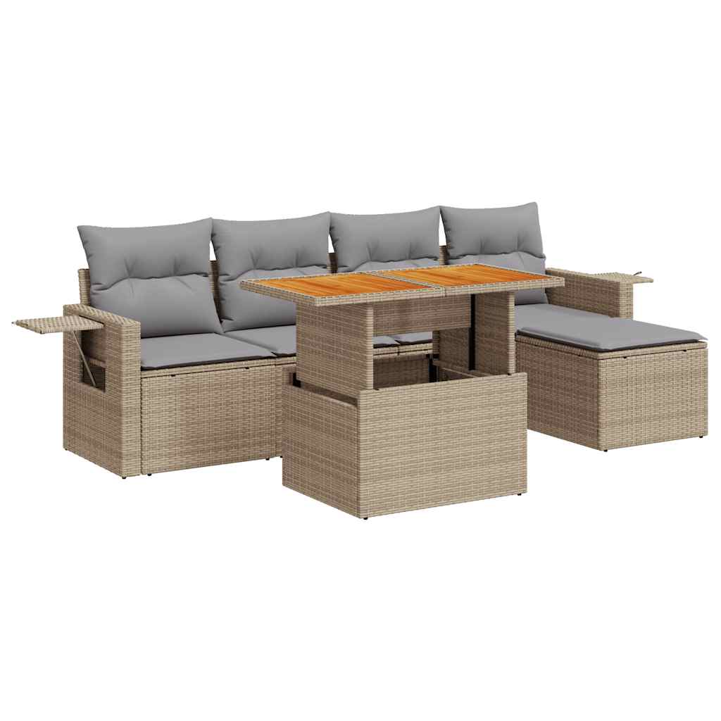 6-delige Loungeset met kussens poly rattan beige is nu te koop bij PeponiXL, paradijselijk wonen!