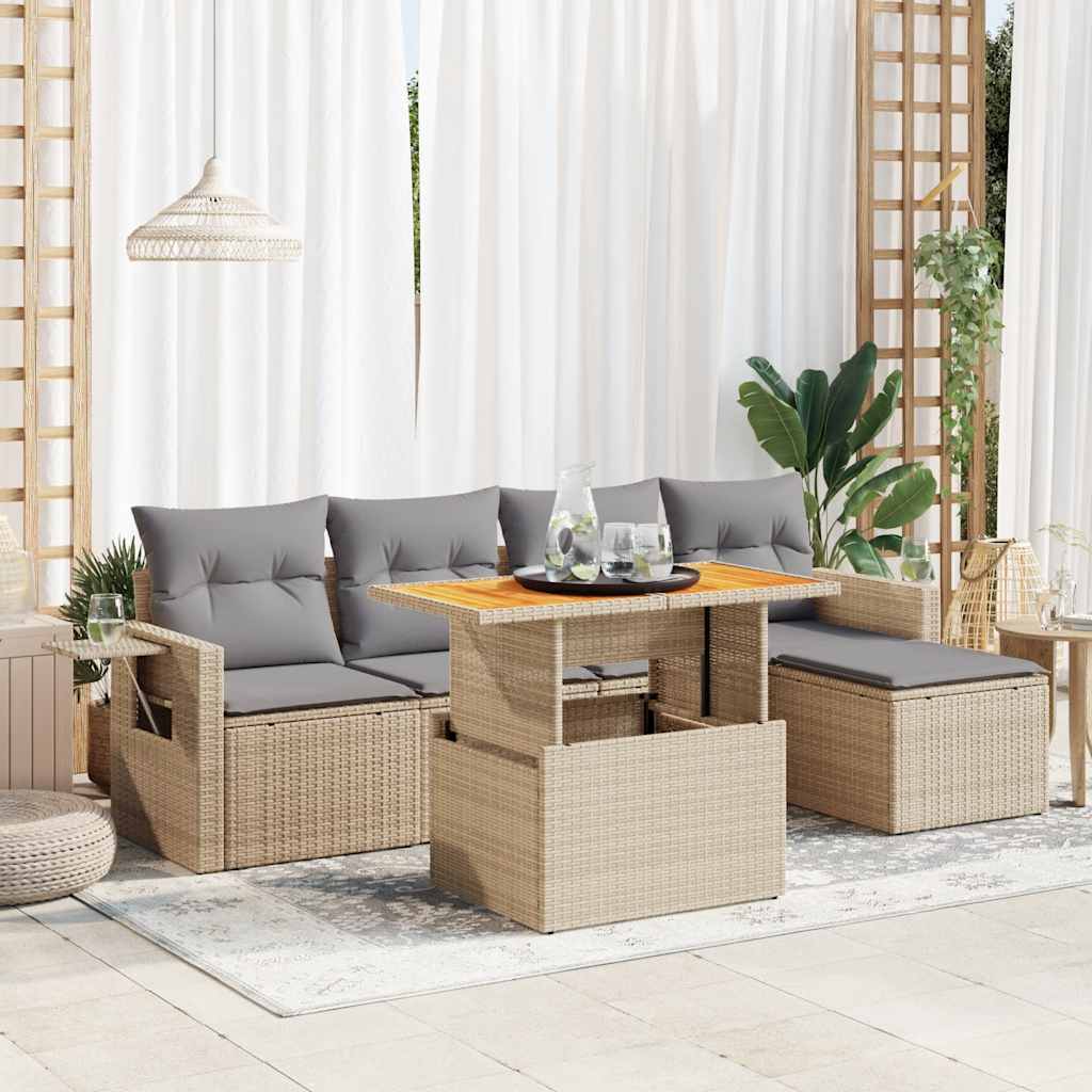 6-delige Loungeset met kussens poly rattan beige is nu te koop bij PeponiXL, paradijselijk wonen!
