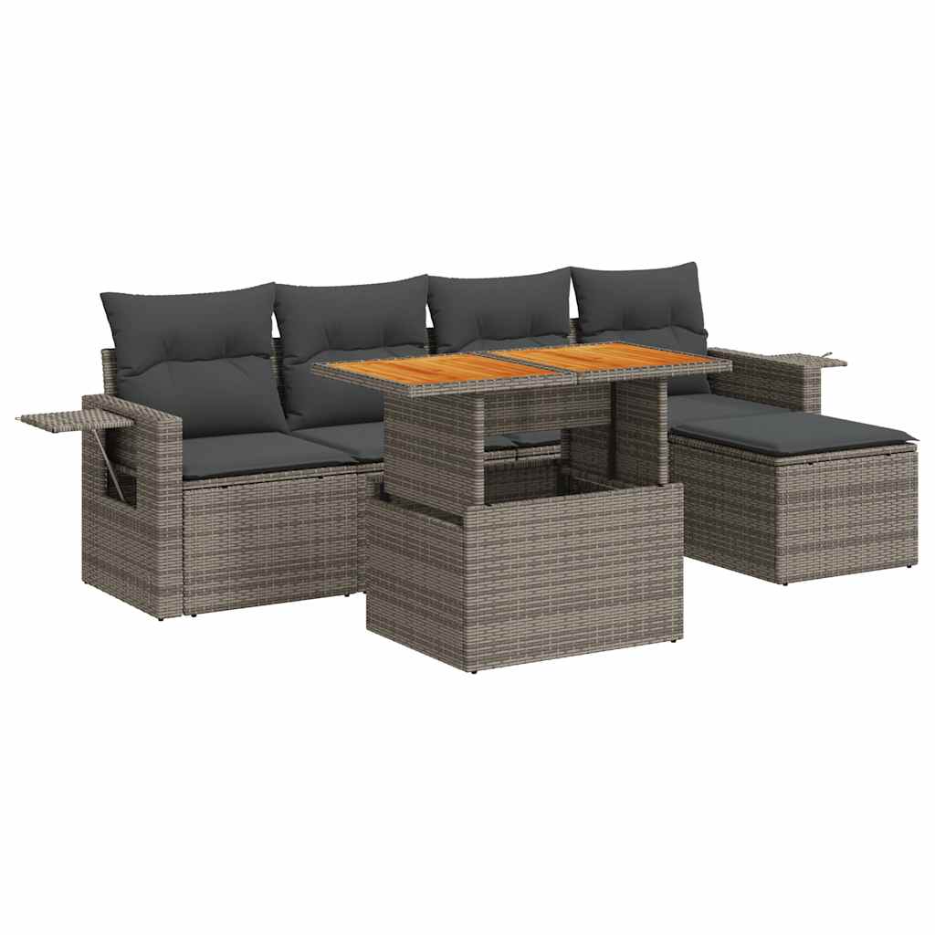 6-delige Loungeset met kussens poly rattan grijs is nu te koop bij PeponiXL, paradijselijk wonen!