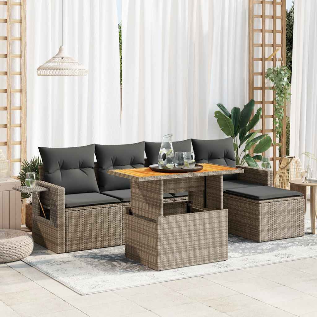 6-delige Loungeset met kussens poly rattan grijs is nu te koop bij PeponiXL, paradijselijk wonen!