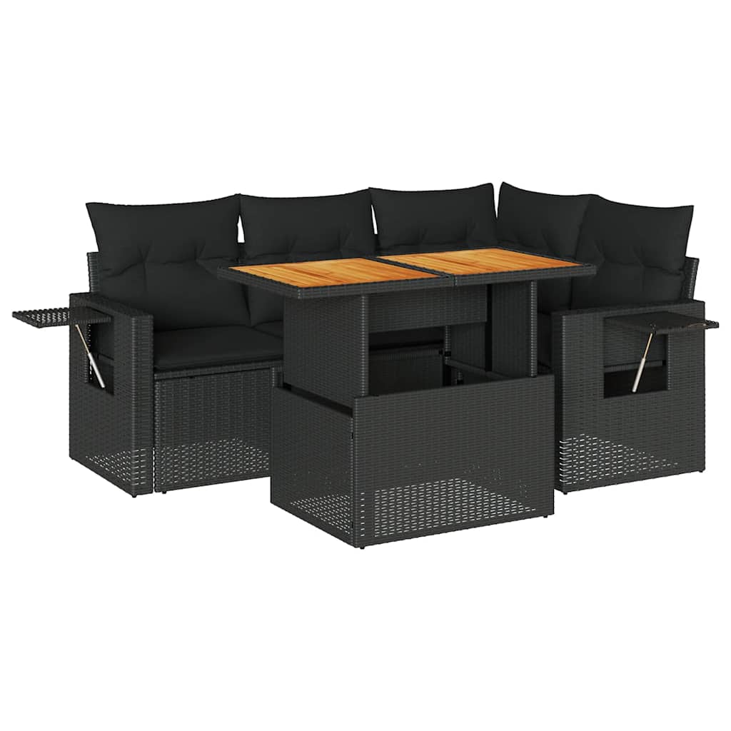 5-delige Loungeset met kussens poly rattan zwart is nu te koop bij PeponiXL, paradijselijk wonen!
