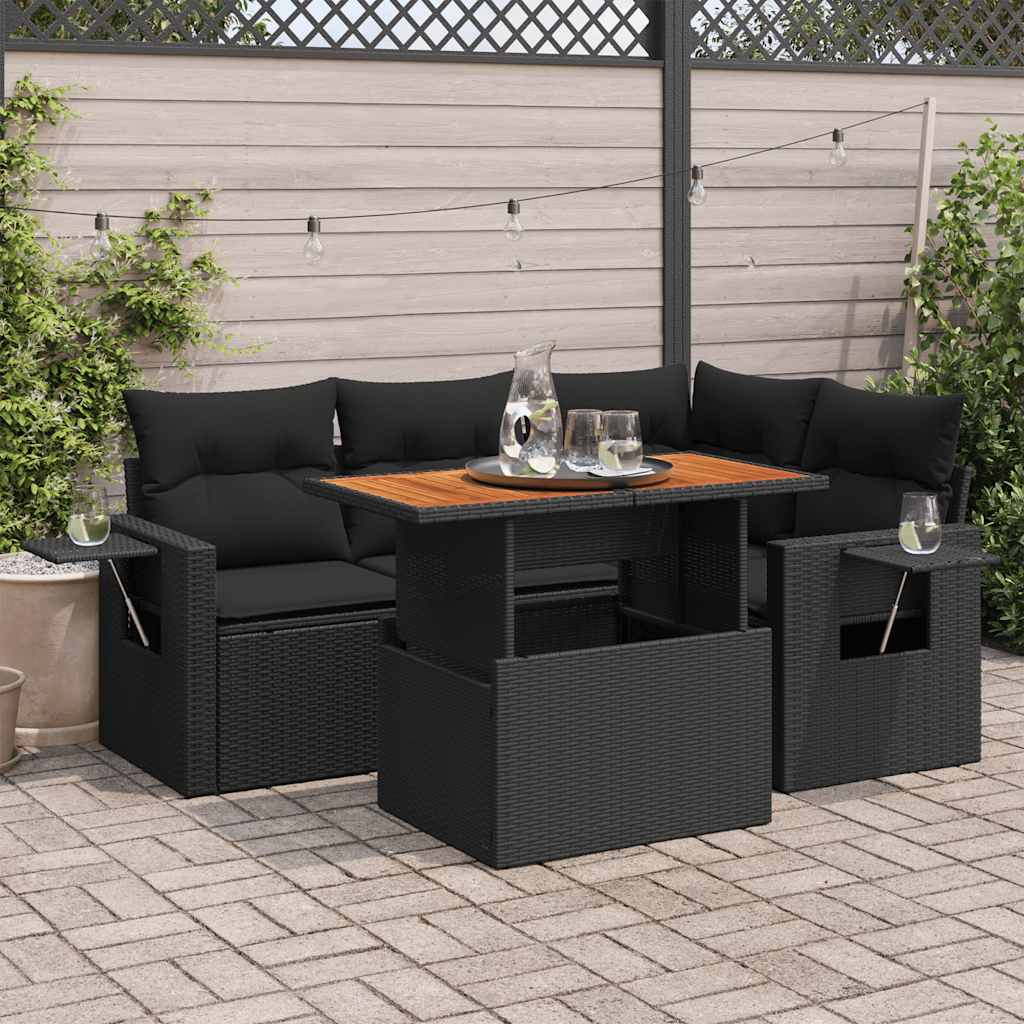 5-delige Loungeset met kussens poly rattan zwart is nu te koop bij PeponiXL, paradijselijk wonen!