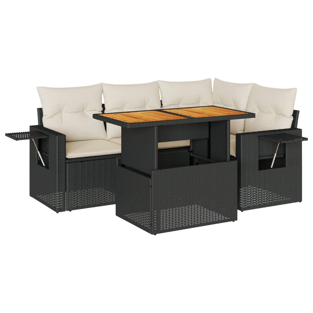 5-delige Loungeset met kussens poly rattan zwart is nu te koop bij PeponiXL, paradijselijk wonen!