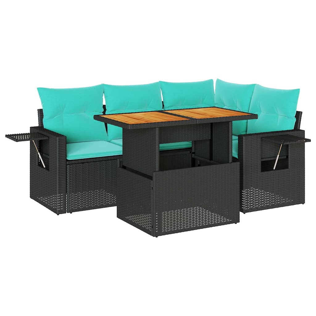 5-delige Loungeset met kussens poly rattan zwart is nu te koop bij PeponiXL, paradijselijk wonen!