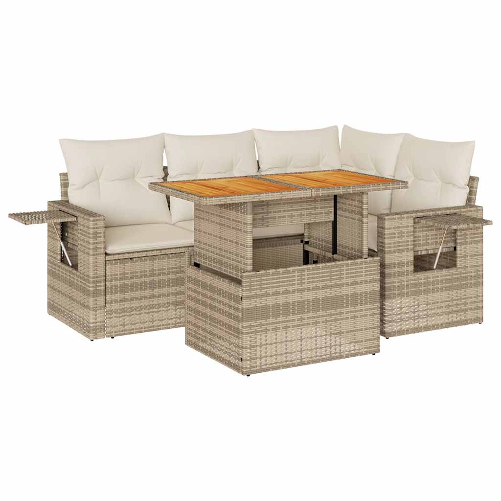 5-delige Loungeset met kussens poly rattan beige is nu te koop bij PeponiXL, paradijselijk wonen!
