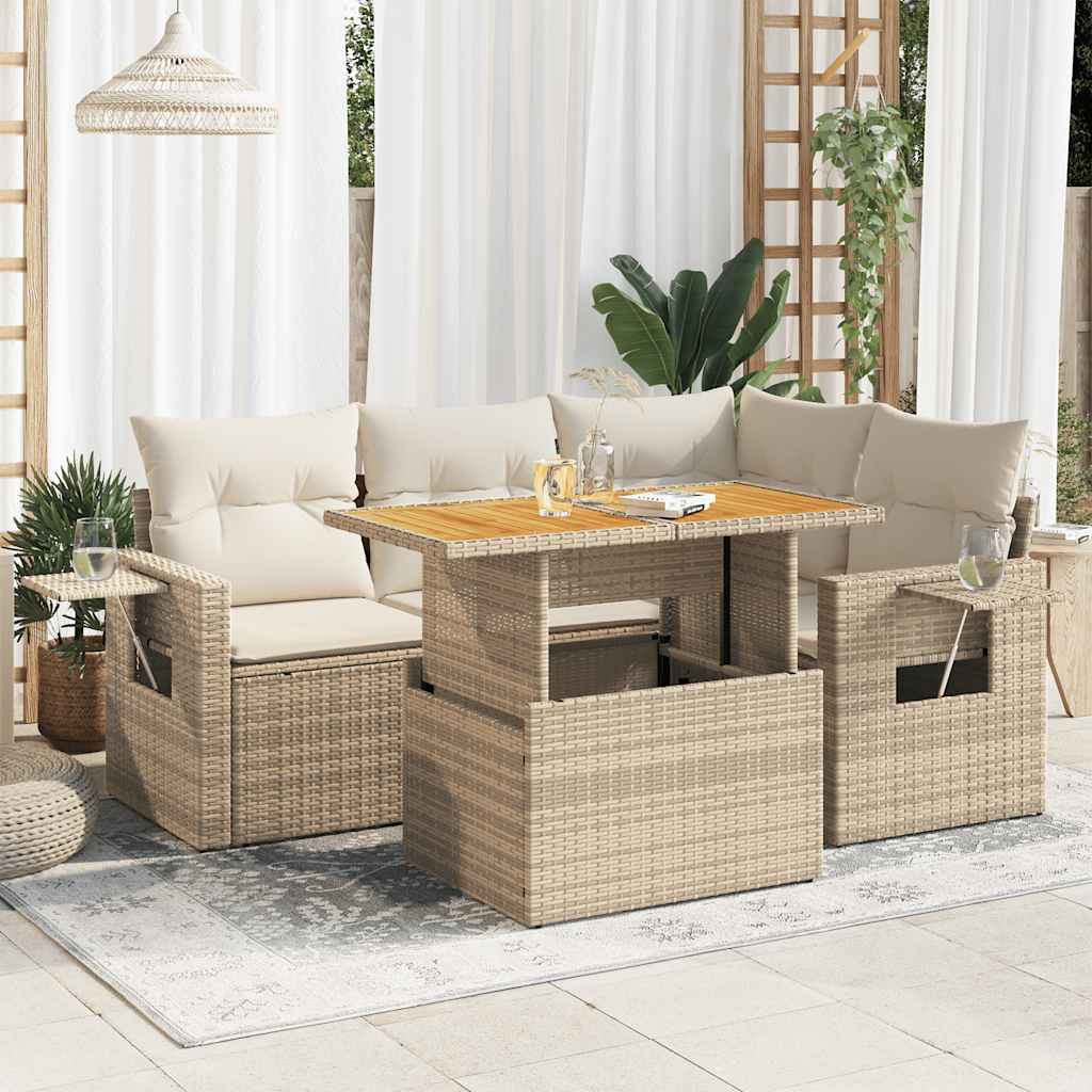 5-delige Loungeset met kussens poly rattan beige is nu te koop bij PeponiXL, paradijselijk wonen!