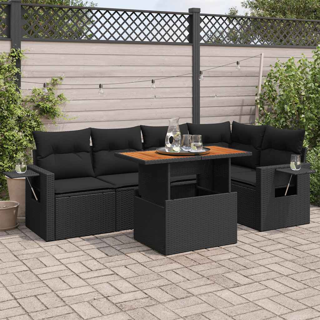 6-delige Loungeset met kussens poly rattan zwart is nu te koop bij PeponiXL, paradijselijk wonen!