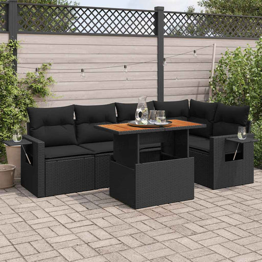 6-delige Loungeset met kussens poly rattan zwart is nu te koop bij PeponiXL, paradijselijk wonen!