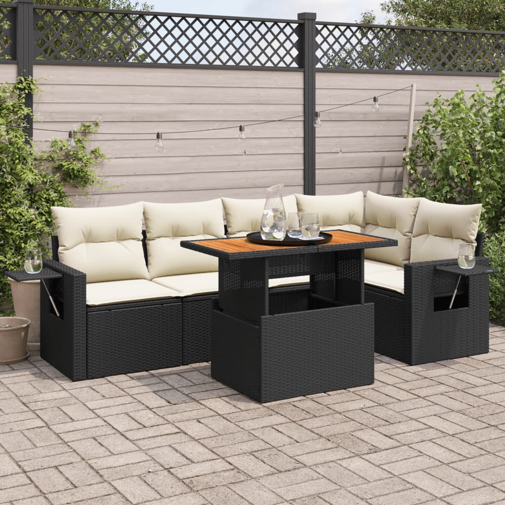 6-delige Loungeset met kussens poly rattan zwart is nu te koop bij PeponiXL, paradijselijk wonen!
