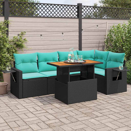 6-delige Loungeset met kussens poly rattan zwart is nu te koop bij PeponiXL, paradijselijk wonen!