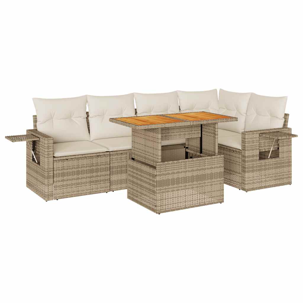 6-delige Loungeset met kussens poly rattan beige is nu te koop bij PeponiXL, paradijselijk wonen!