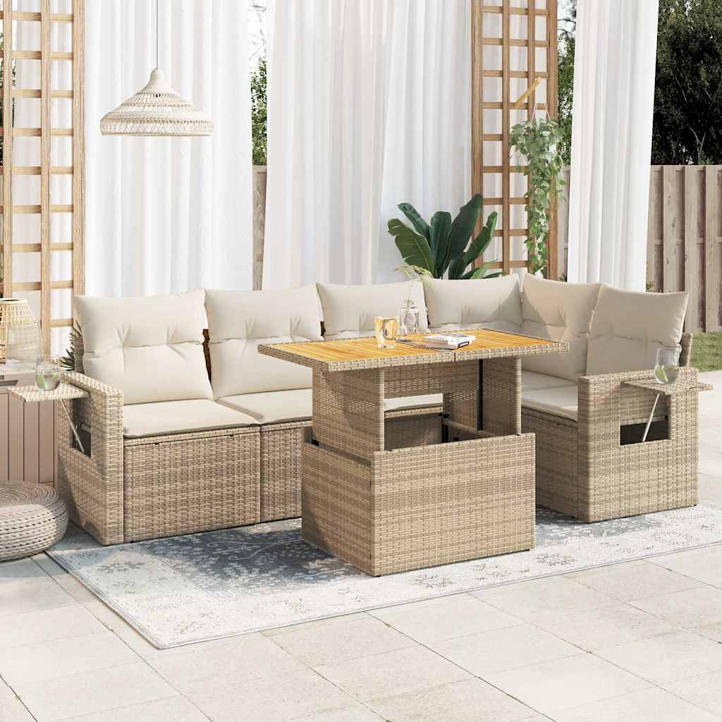 6-delige Loungeset met kussens poly rattan beige is nu te koop bij PeponiXL, paradijselijk wonen!