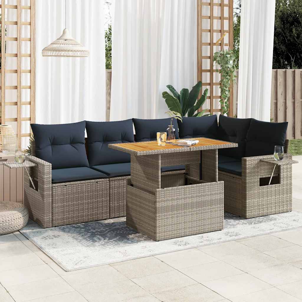 6-delige Loungeset met kussens poly rattan grijs is nu te koop bij PeponiXL, paradijselijk wonen!
