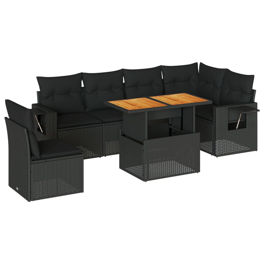7-delige Loungeset met kussens poly rattan zwart is nu te koop bij PeponiXL, paradijselijk wonen!