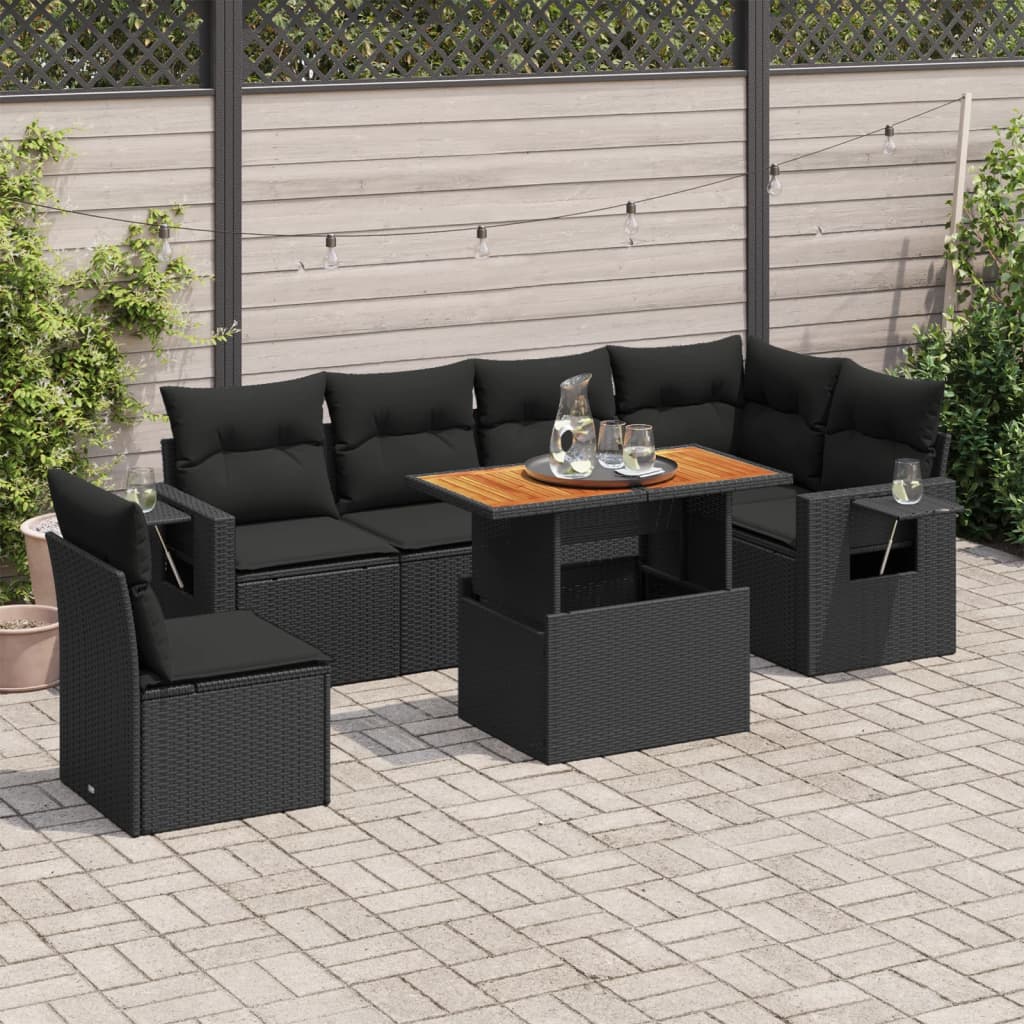 7-delige Loungeset met kussens poly rattan zwart is nu te koop bij PeponiXL, paradijselijk wonen!
