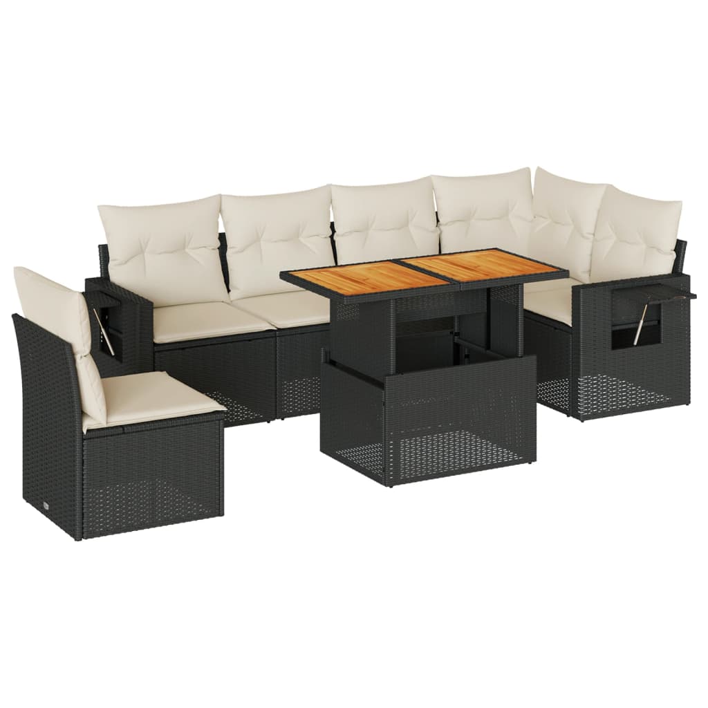 7-delige Loungeset met kussens poly rattan zwart is nu te koop bij PeponiXL, paradijselijk wonen!