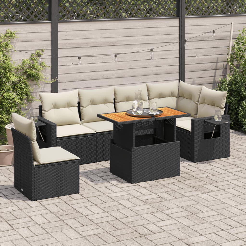 7-delige Loungeset met kussens poly rattan zwart is nu te koop bij PeponiXL, paradijselijk wonen!