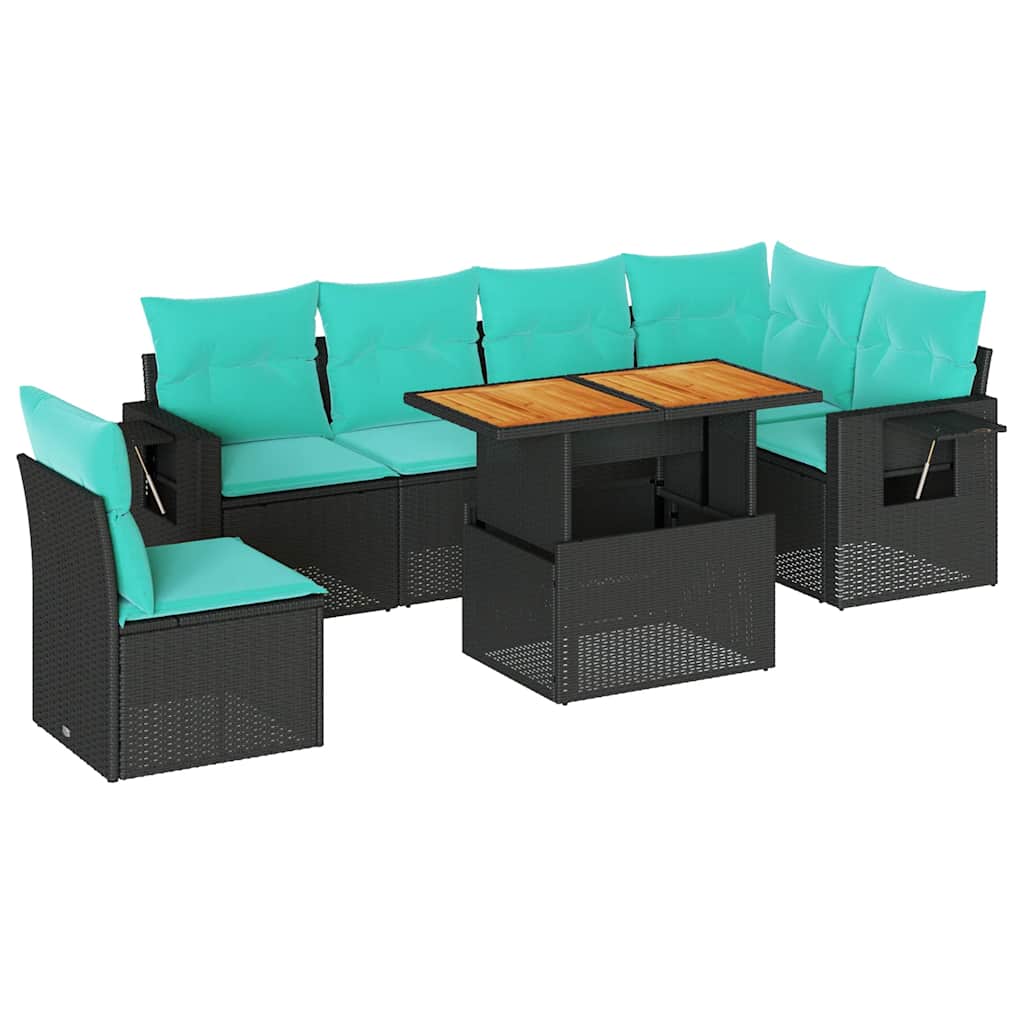 7-delige Loungeset met kussens poly rattan zwart is nu te koop bij PeponiXL, paradijselijk wonen!