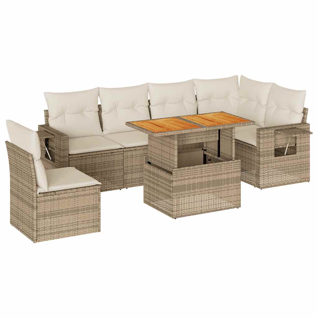 7-delige Loungeset met kussens poly rattan beige is nu te koop bij PeponiXL, paradijselijk wonen!