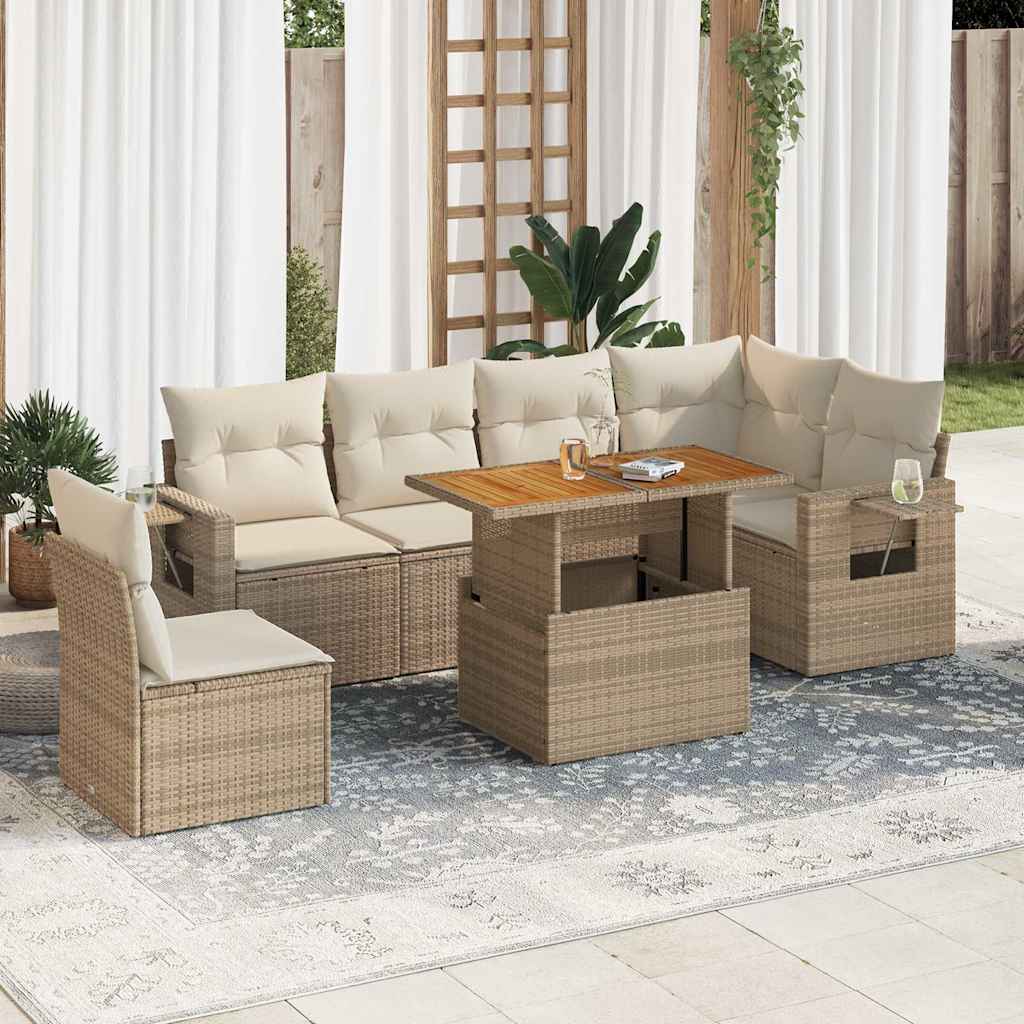 7-delige Loungeset met kussens poly rattan beige is nu te koop bij PeponiXL, paradijselijk wonen!