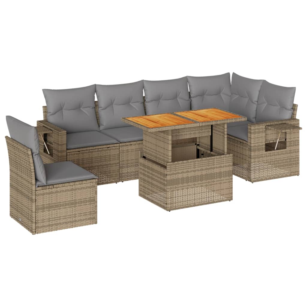 7-delige Loungeset met kussens poly rattan beige is nu te koop bij PeponiXL, paradijselijk wonen!