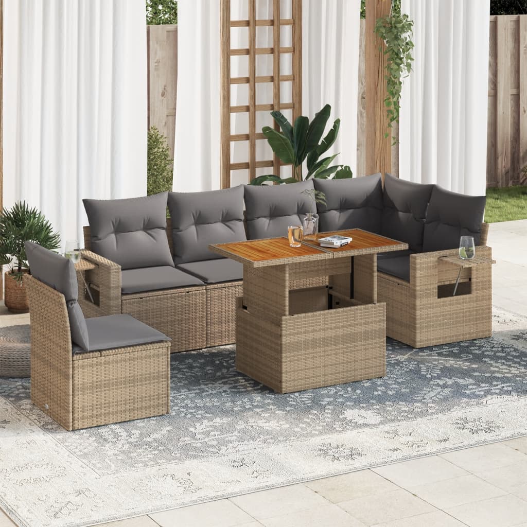 7-delige Loungeset met kussens poly rattan beige is nu te koop bij PeponiXL, paradijselijk wonen!