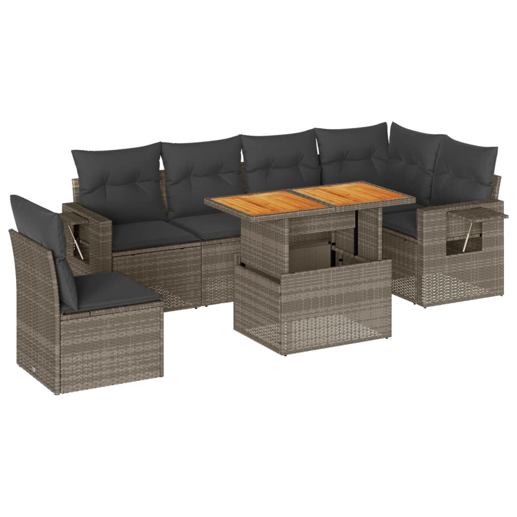 7-delige Loungeset met kussens poly rattan grijs is nu te koop bij PeponiXL, paradijselijk wonen!