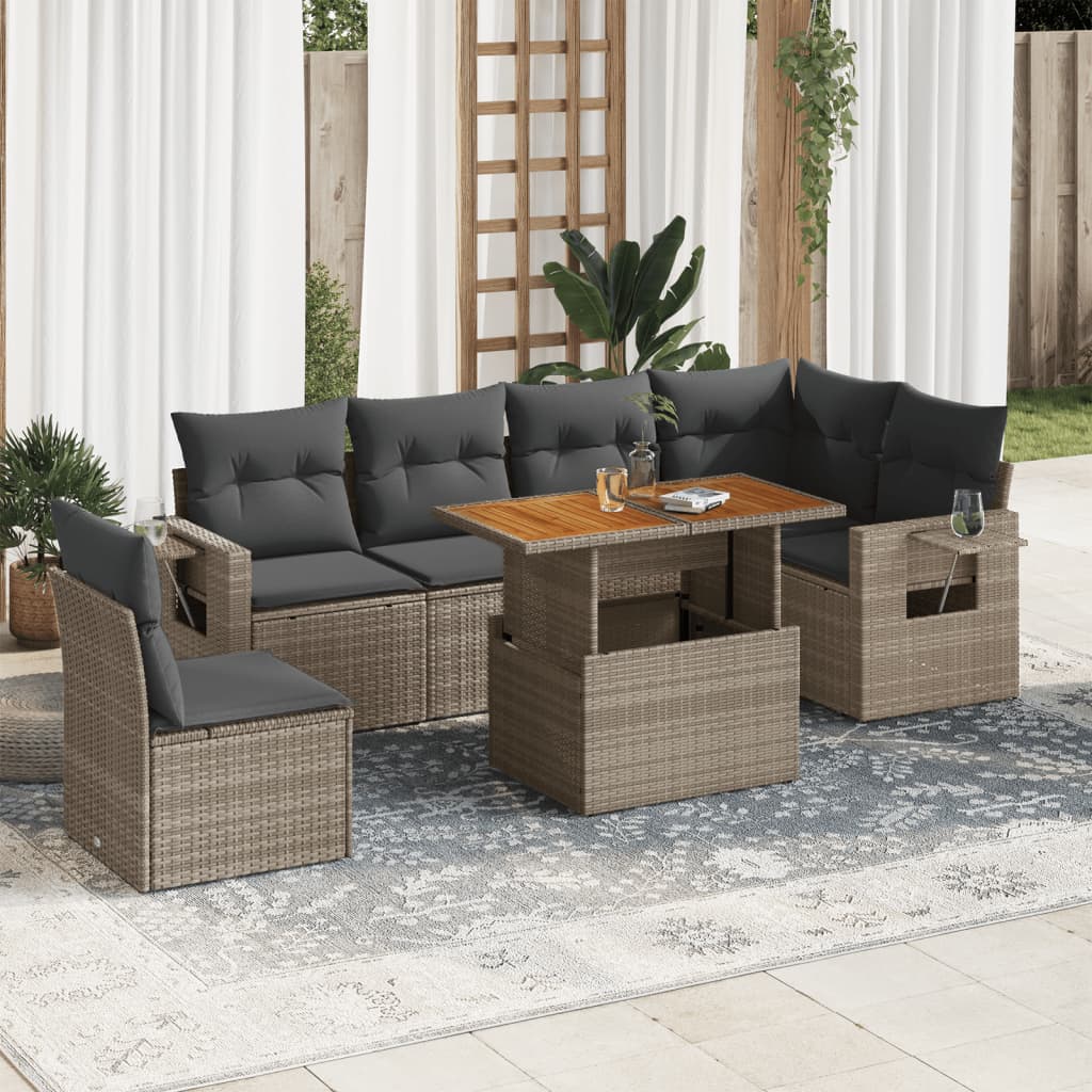 7-delige Loungeset met kussens poly rattan grijs is nu te koop bij PeponiXL, paradijselijk wonen!