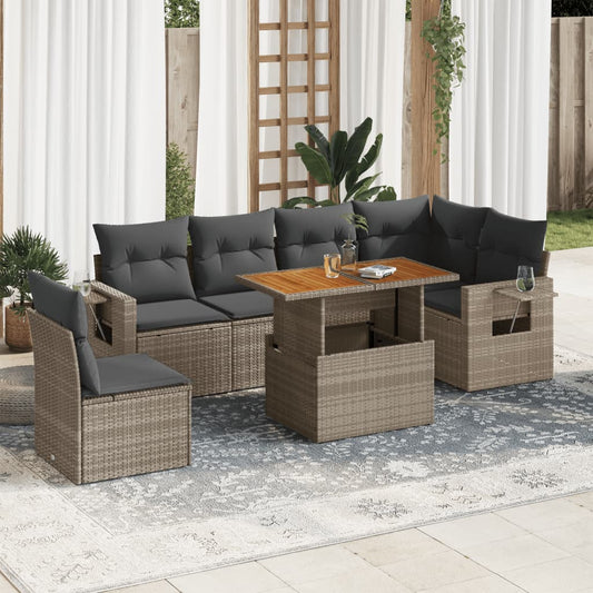 7-delige Loungeset met kussens poly rattan grijs is nu te koop bij PeponiXL, paradijselijk wonen!