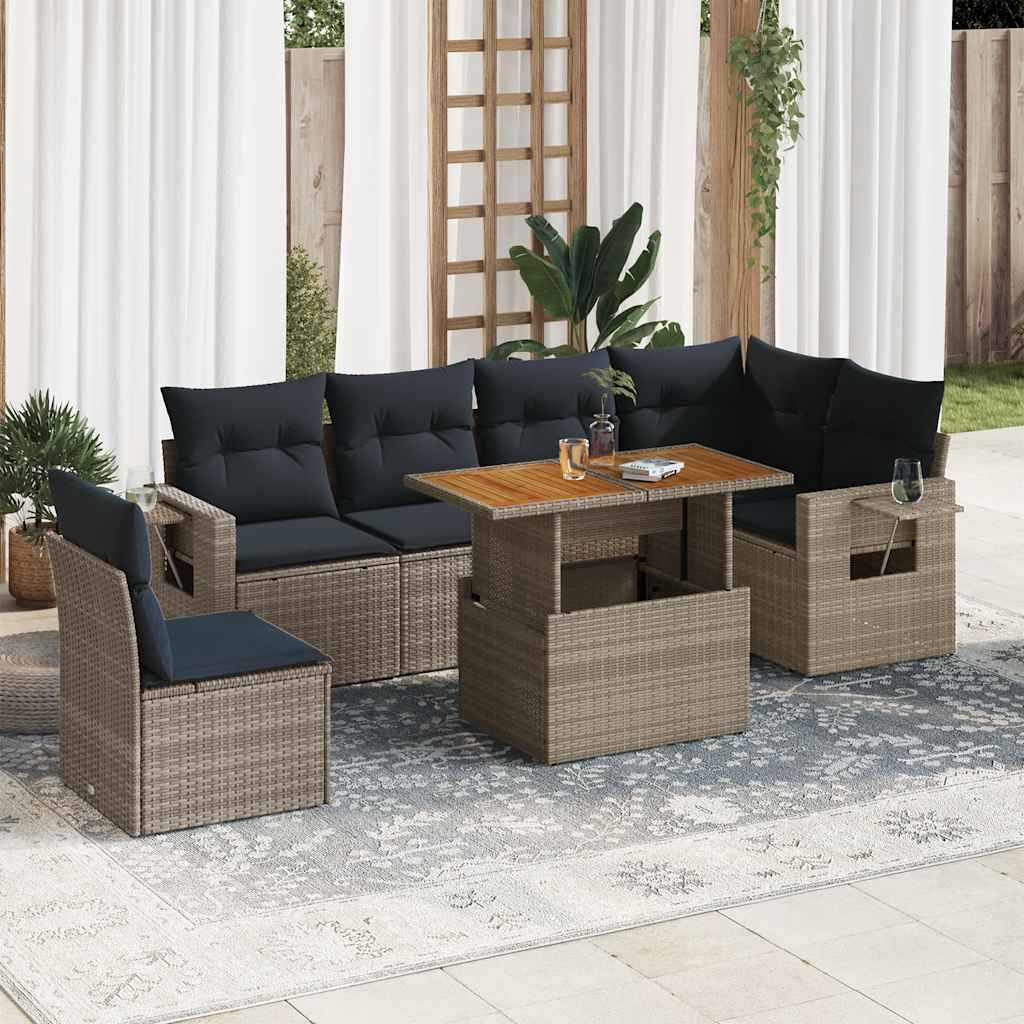 7-delige Loungeset met kussens poly rattan grijs is nu te koop bij PeponiXL, paradijselijk wonen!