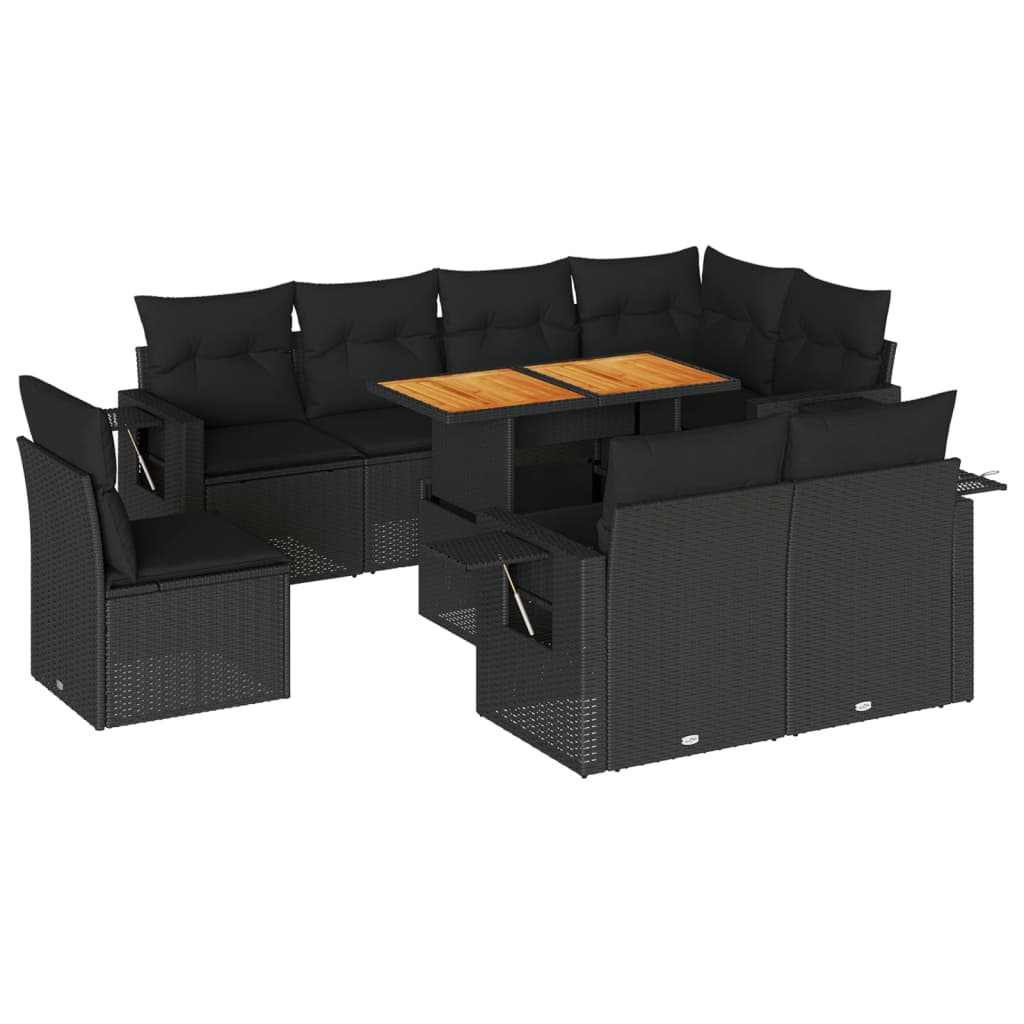 9-delige Loungeset met kussens poly rattan zwart is nu te koop bij PeponiXL, paradijselijk wonen!