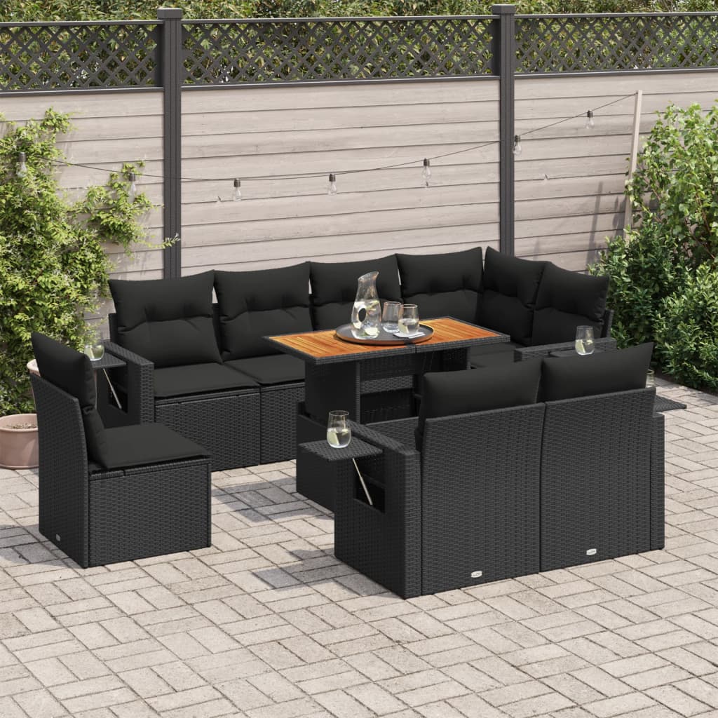 9-delige Loungeset met kussens poly rattan zwart is nu te koop bij PeponiXL, paradijselijk wonen!