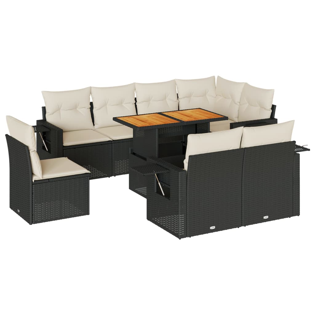 9-delige Loungeset met kussens poly rattan zwart is nu te koop bij PeponiXL, paradijselijk wonen!