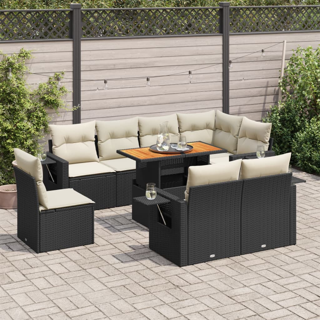 9-delige Loungeset met kussens poly rattan zwart is nu te koop bij PeponiXL, paradijselijk wonen!