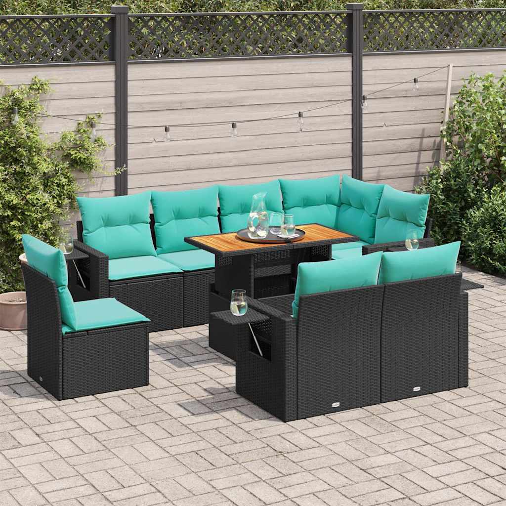 9-delige Loungeset met kussens poly rattan zwart is nu te koop bij PeponiXL, paradijselijk wonen!