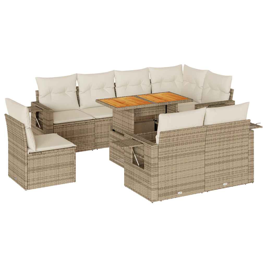 9-delige Loungeset met kussens poly rattan beige is nu te koop bij PeponiXL, paradijselijk wonen!
