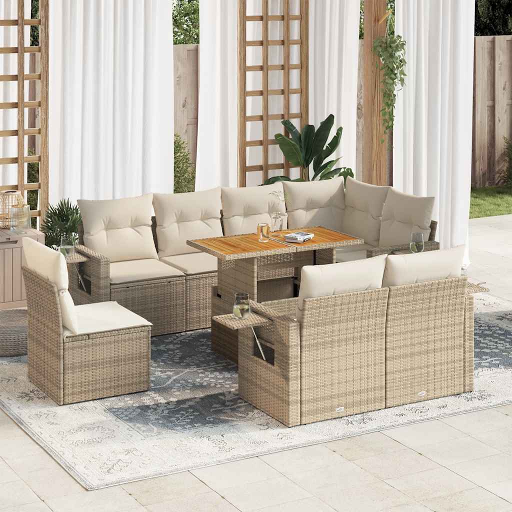 9-delige Loungeset met kussens poly rattan beige is nu te koop bij PeponiXL, paradijselijk wonen!