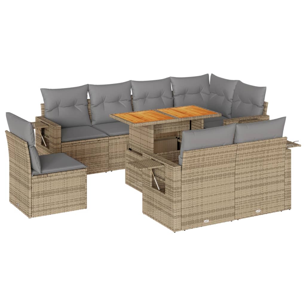 9-delige Loungeset met kussens poly rattan beige is nu te koop bij PeponiXL, paradijselijk wonen!