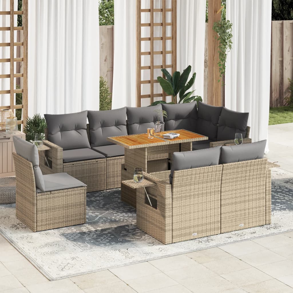 9-delige Loungeset met kussens poly rattan beige is nu te koop bij PeponiXL, paradijselijk wonen!