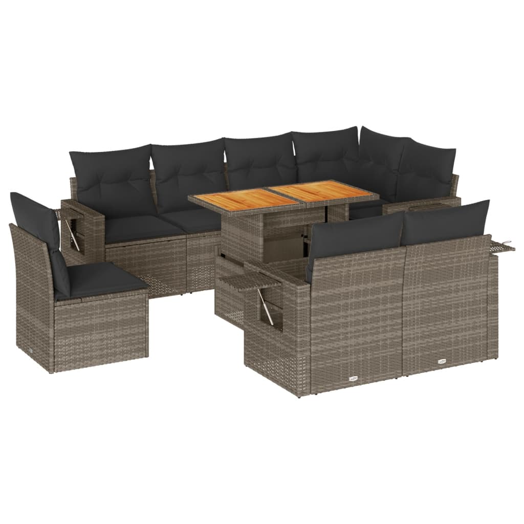 9-delige Loungeset met kussens poly rattan grijs is nu te koop bij PeponiXL, paradijselijk wonen!