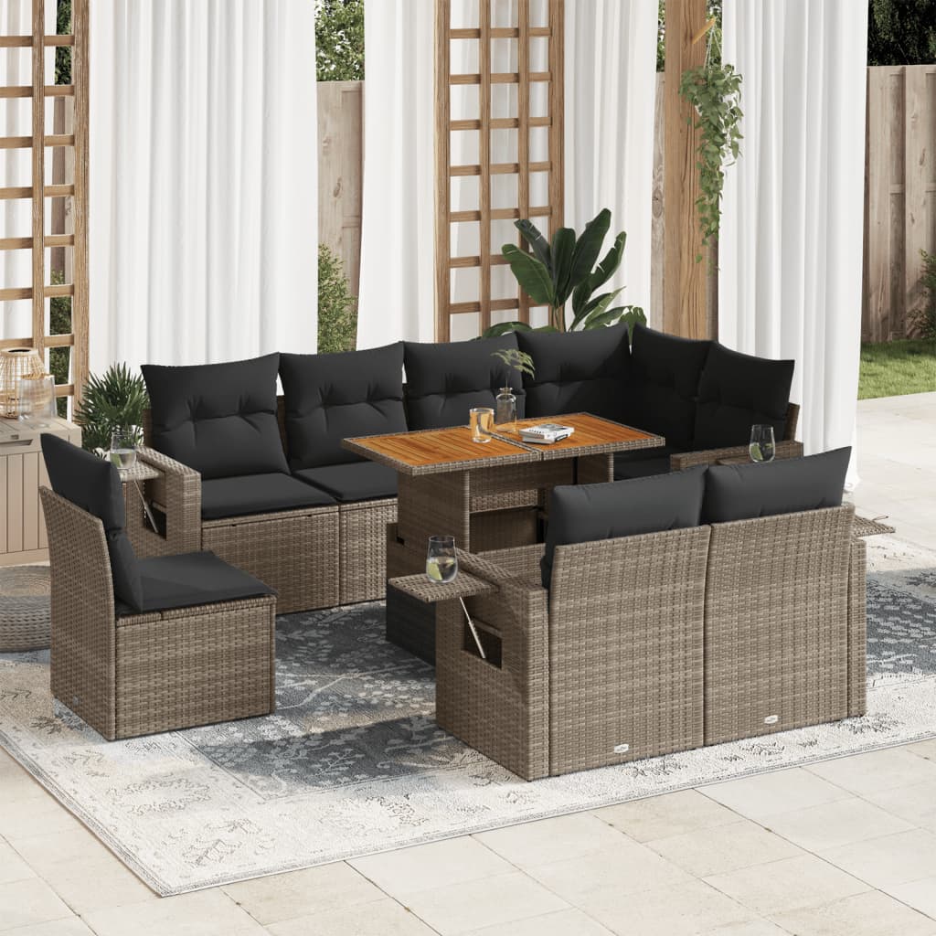 9-delige Loungeset met kussens poly rattan grijs is nu te koop bij PeponiXL, paradijselijk wonen!