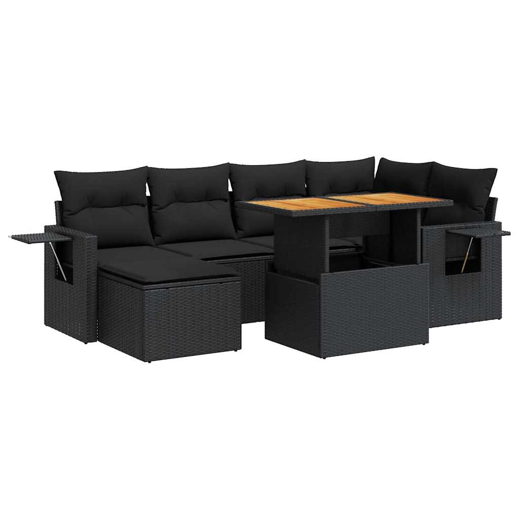 7-delige Loungeset met kussens poly rattan zwart is nu te koop bij PeponiXL, paradijselijk wonen!