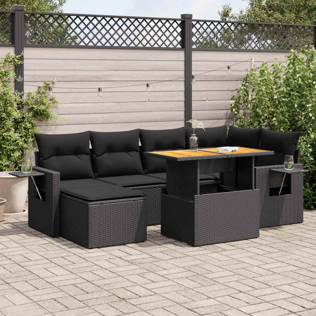 7-delige Loungeset met kussens poly rattan zwart is nu te koop bij PeponiXL, paradijselijk wonen!