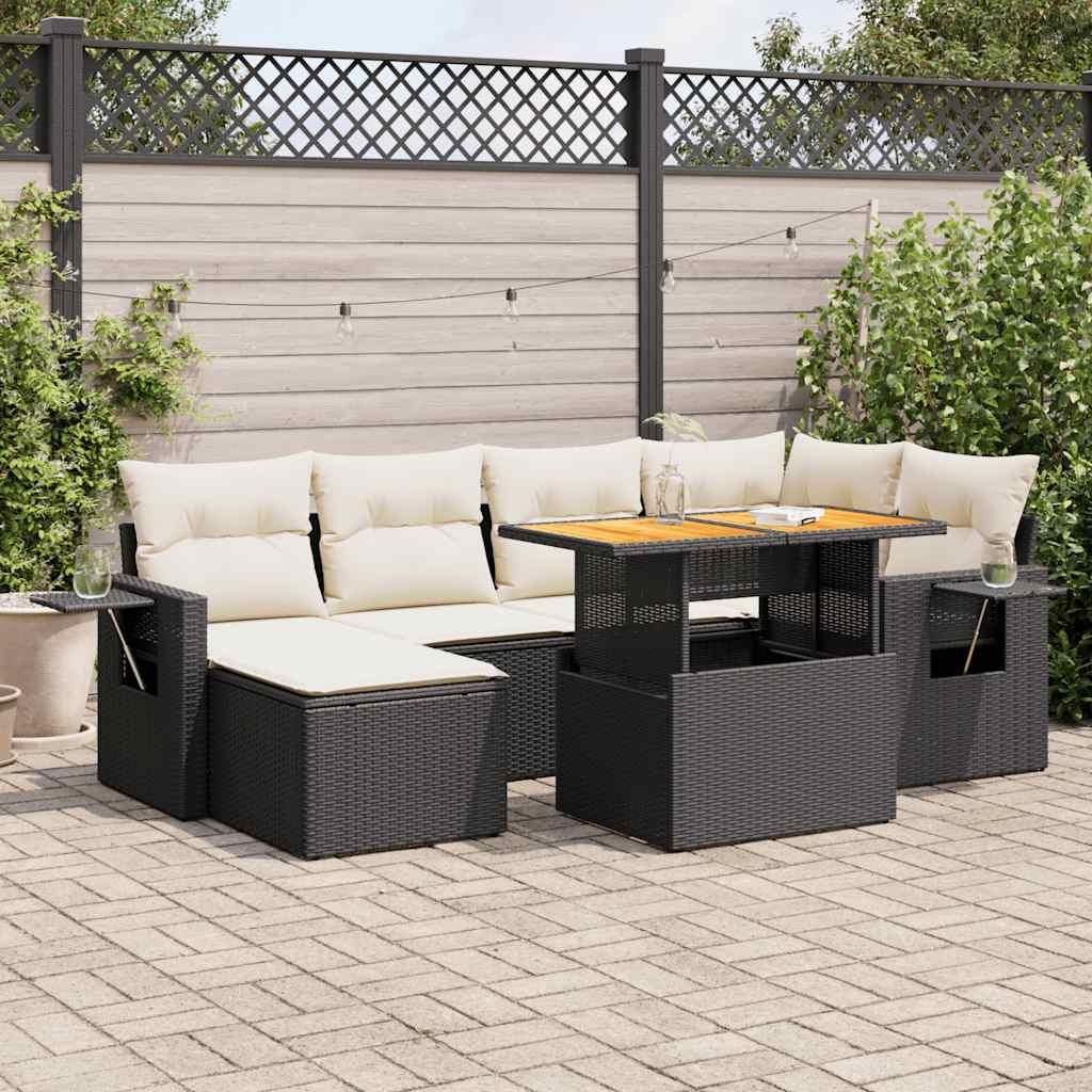 7-delige Loungeset met kussens poly rattan zwart is nu te koop bij PeponiXL, paradijselijk wonen!