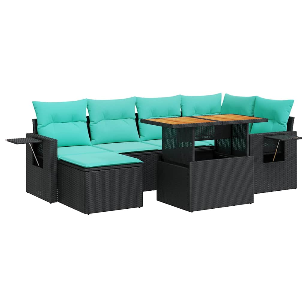 7-delige Loungeset met kussens poly rattan zwart is nu te koop bij PeponiXL, paradijselijk wonen!