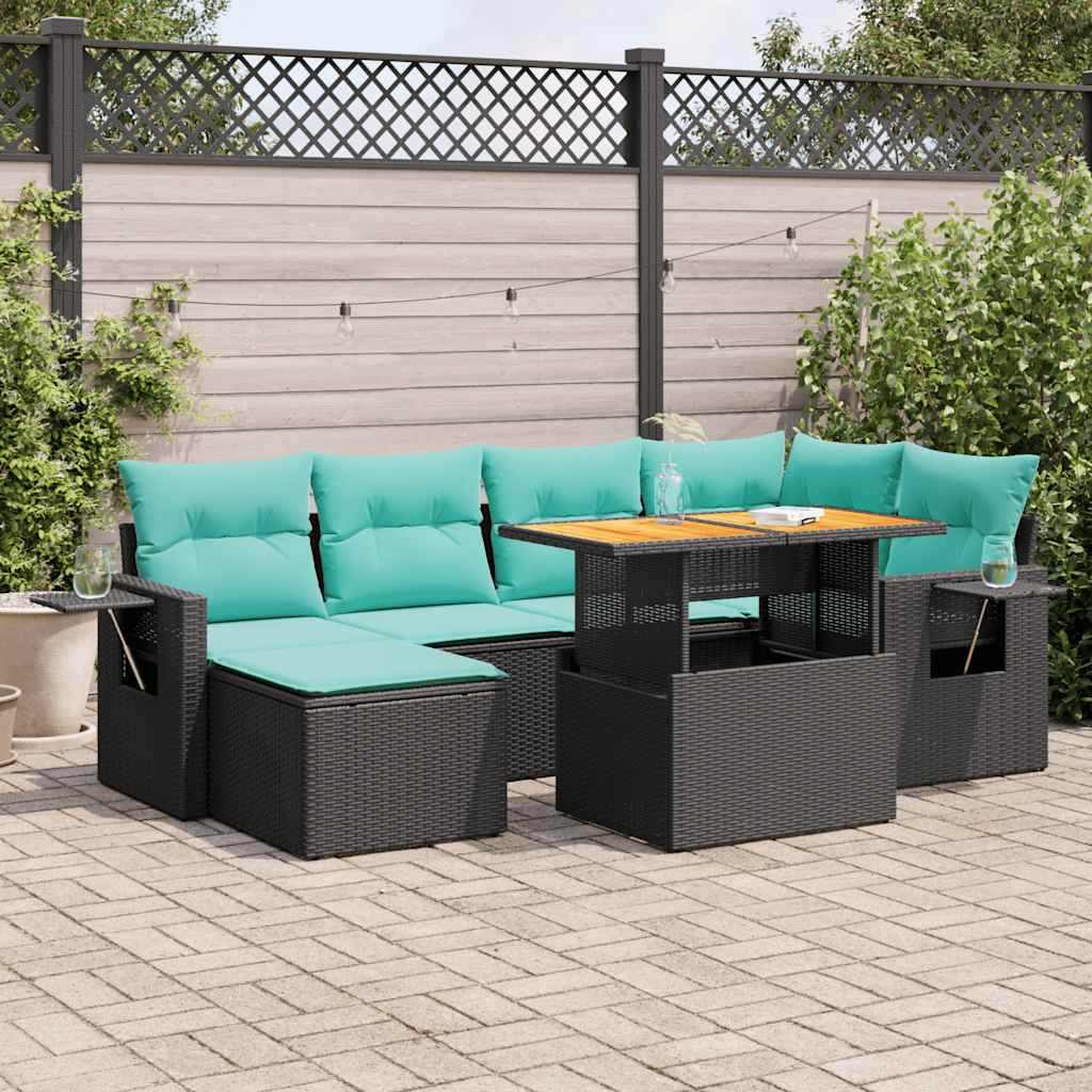 7-delige Loungeset met kussens poly rattan zwart is nu te koop bij PeponiXL, paradijselijk wonen!