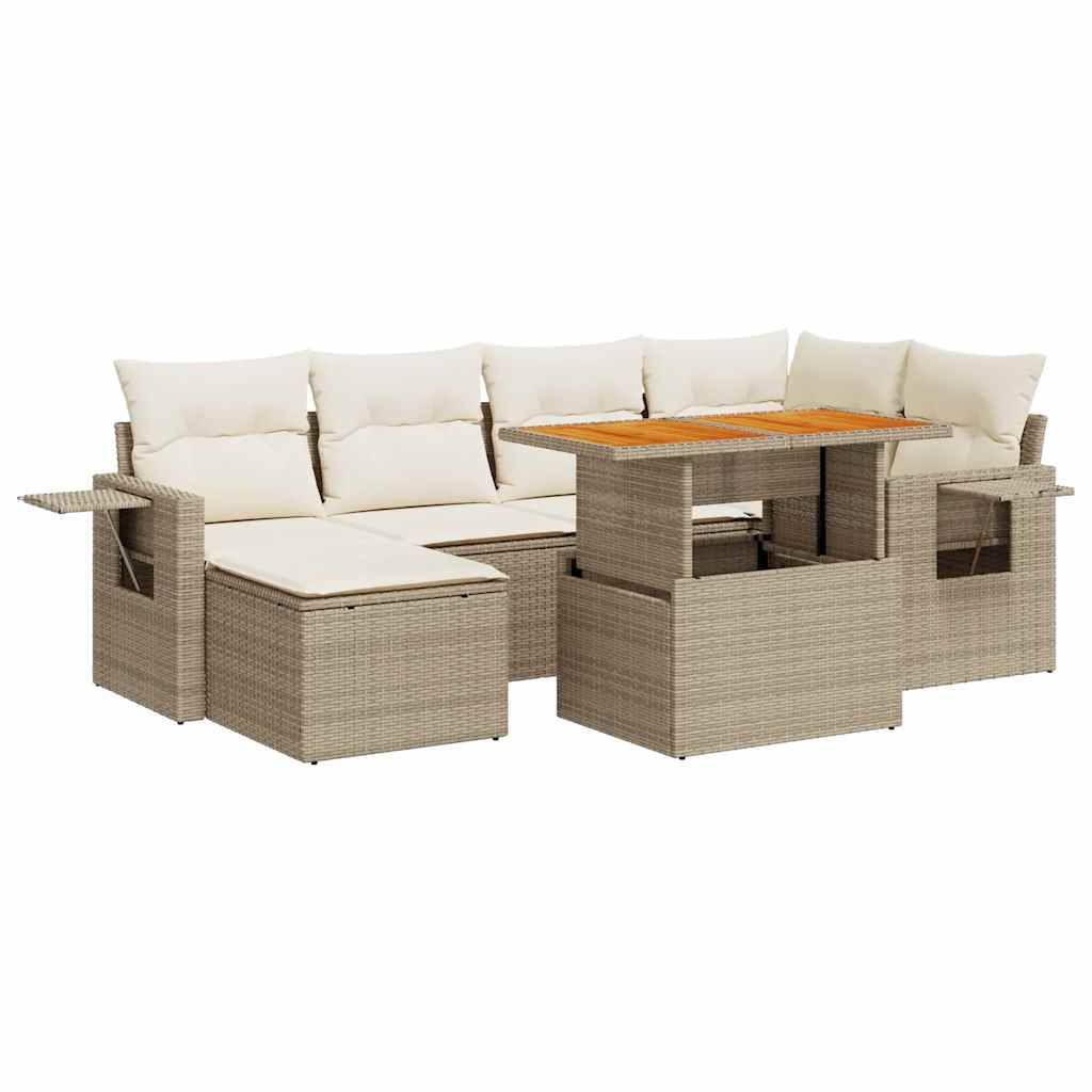 7-delige Loungeset met kussens poly rattan beige is nu te koop bij PeponiXL, paradijselijk wonen!