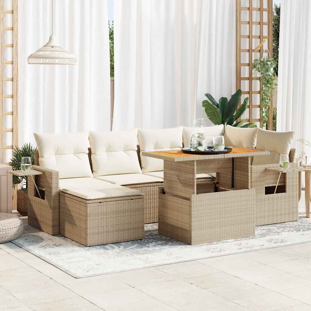 7-delige Loungeset met kussens poly rattan beige is nu te koop bij PeponiXL, paradijselijk wonen!