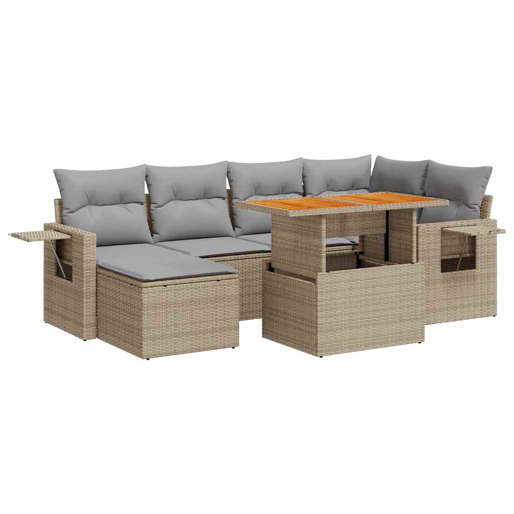7-delige Loungeset met kussens poly rattan beige is nu te koop bij PeponiXL, paradijselijk wonen!