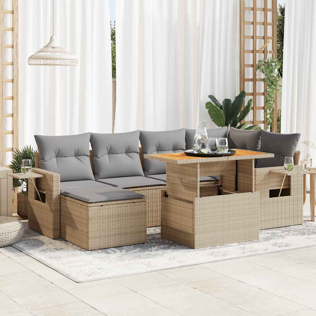 7-delige Loungeset met kussens poly rattan beige is nu te koop bij PeponiXL, paradijselijk wonen!